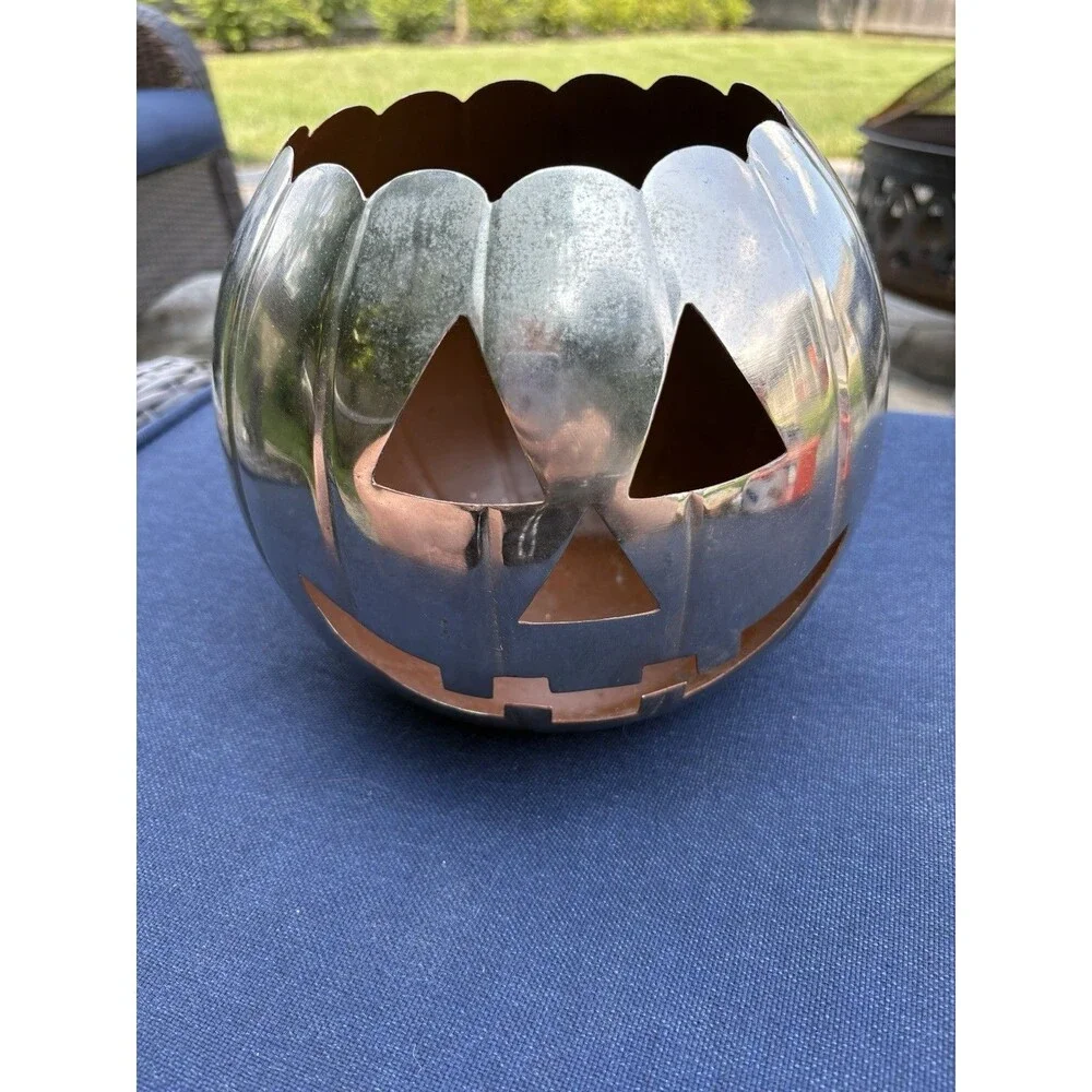 Large Silver Metal Pumpkin 9”X 6” Candle Holder